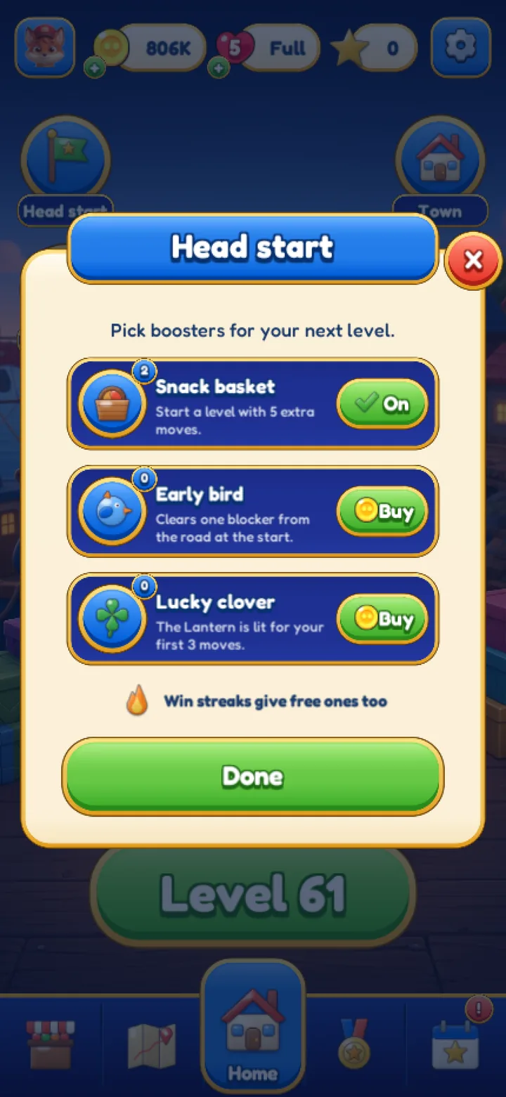 The Head start card with three pre-level boosters.