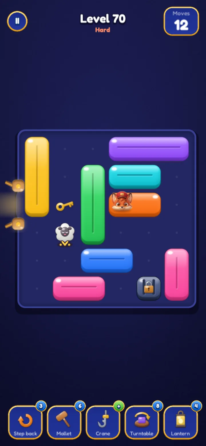 A hard level with a key, a padlocked gate and a sheep.