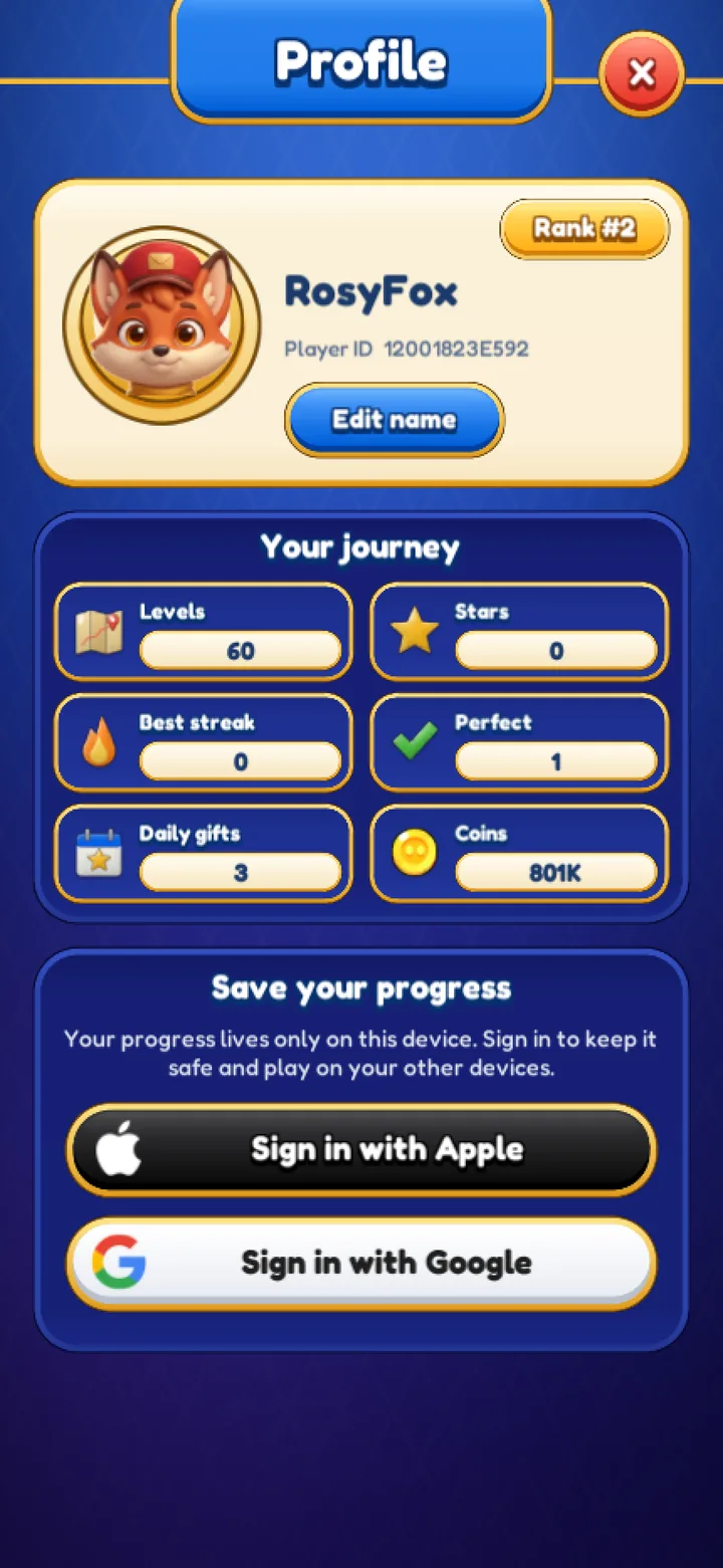 The profile page with Pip's portrait and your journey.
