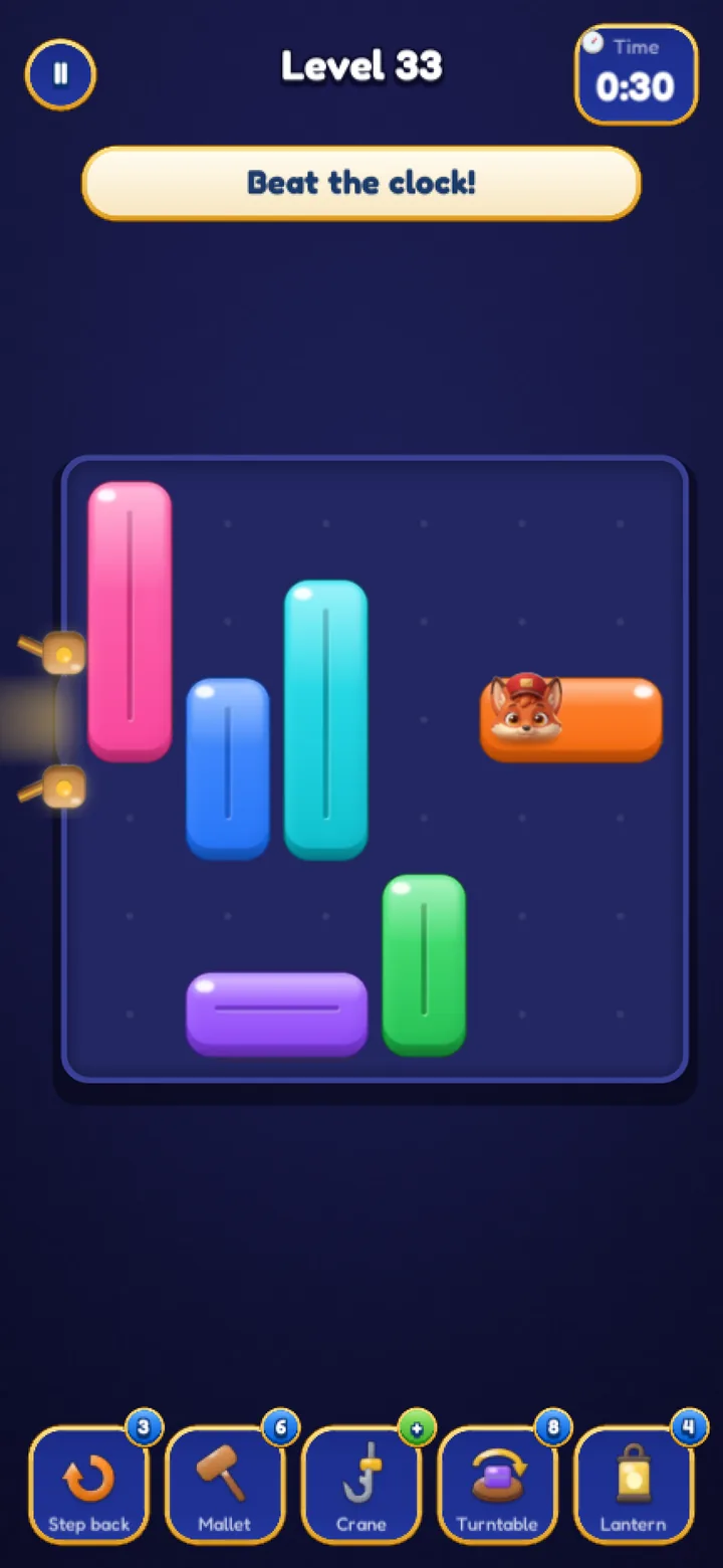 A timed level with a clock reading thirty seconds and the hint Beat the clock.