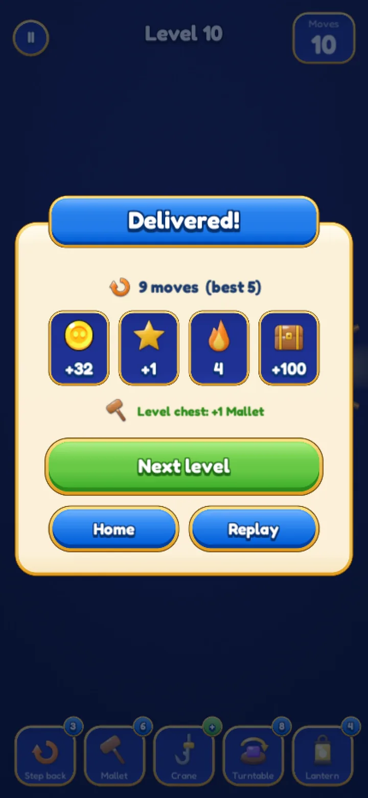 The Delivered card with stars, a streak and a chest.